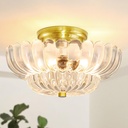 Ceiling Light Fixtures Semi Flush Mount Ceiling Light Clear Glass Gold Light Fixtures for Hallway Laundry Room Kitchen Bedroom Vintage Lights (3-Light, Bulb Not Included)