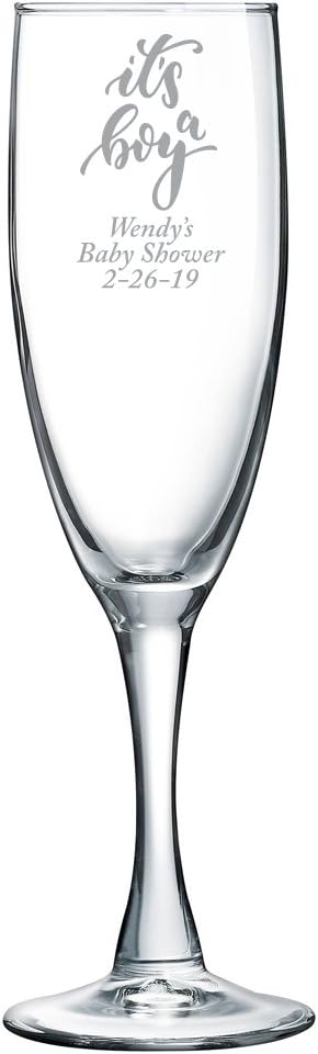 Personalized Color Printed Champagne Flute - It's a Boy - Silver - 12 pack