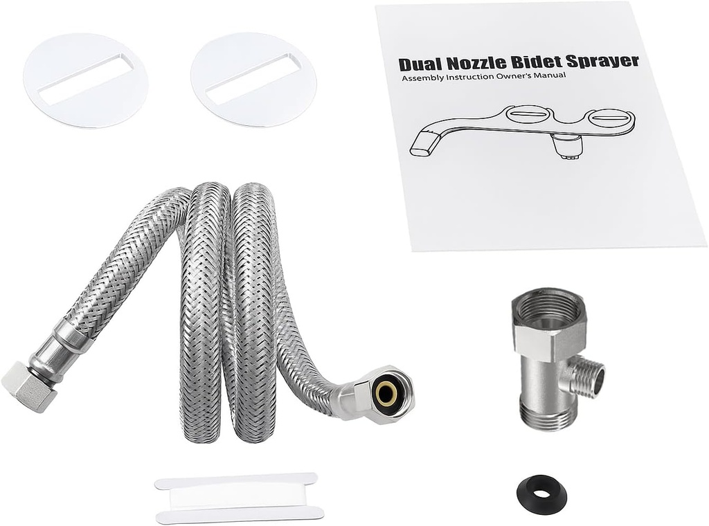 SAMODRA Bidet Installation Accessories Set, Contains 3/8" Metal T-Adapter, Teflon Tape, Circular Fixing Plates * 2, Cold Water Connection Metal Braided Hose