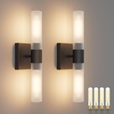 Black Wall Sconces Set of Two,15.7in Dimmable Hardwired LED Sconce Lighting Modern Indoor Vanity Sconce with Frosted Glass Shade for Bathroom Hallway(Bulbs Included)