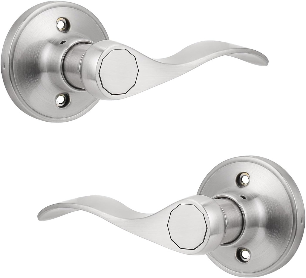 Probrico Pack of Two Dummy Door Lever for Left Hand and Right Hand Brushed Nickel Interior Door Handle Wave Style Non-Turning Door Knob Stainless Steel