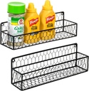 MyGift Wall Mountable Spice Rack Shelf Organizer, 12-Inch Black Chicken Wire Hanging Kitchen Seasoning Condiment Storage Display Rack, Set of 2
