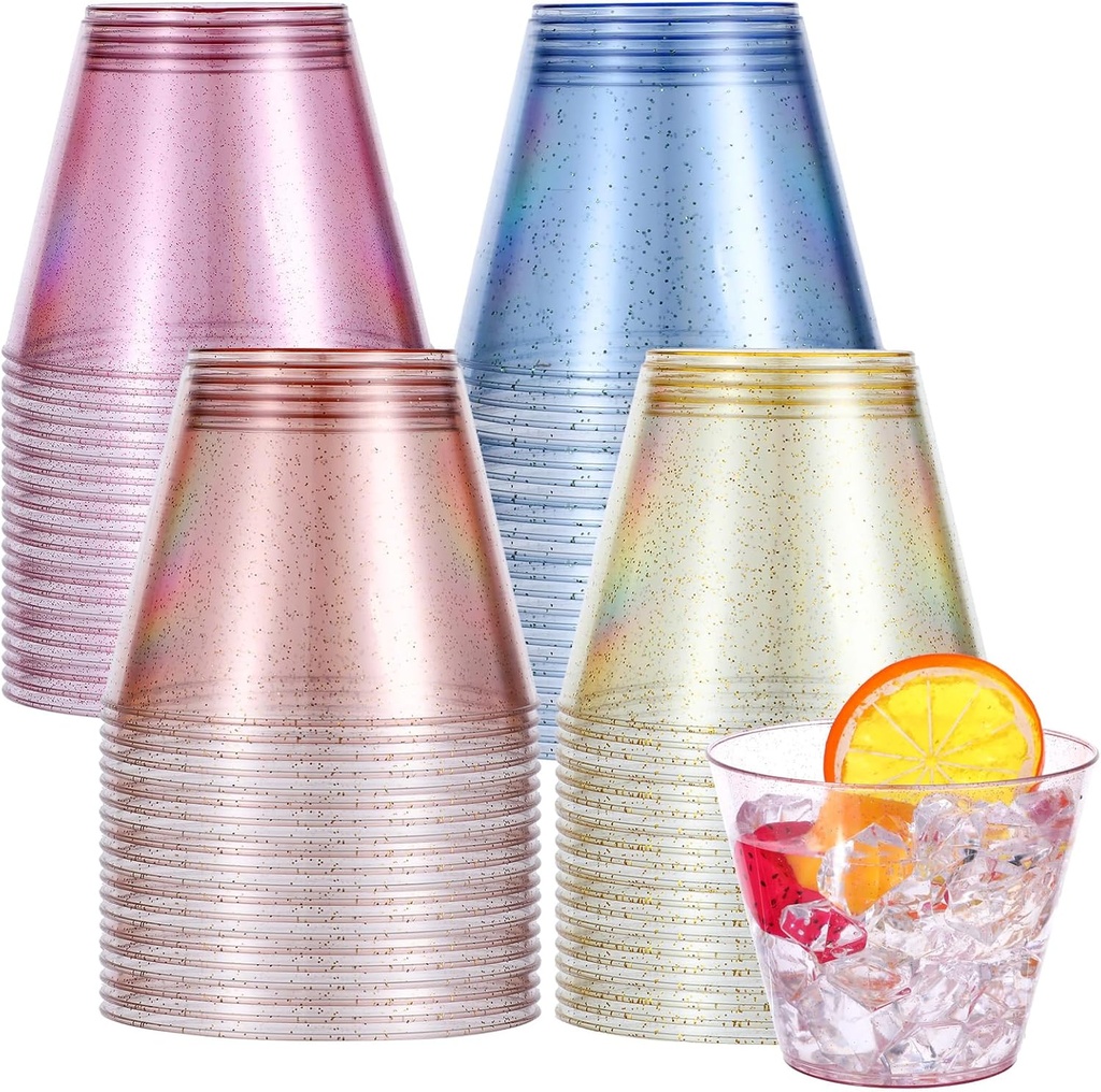 100 Pack 9 oz Plastic Cups, Disposable Party Cups in Assorted Colors, Plastic Glasses with 4 Colors Perfect for Wedding, Thanksgiving Day, Christmas