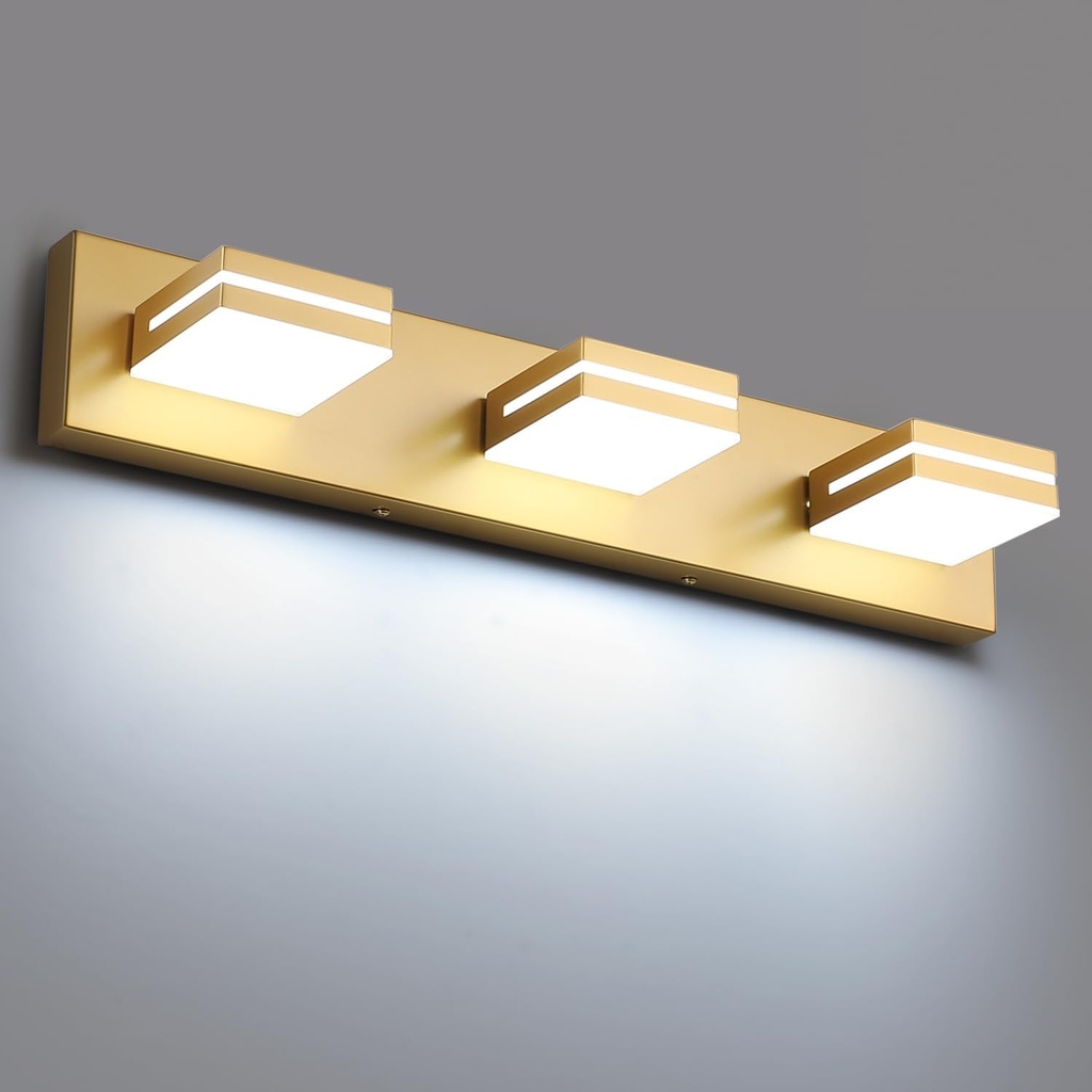 SineRise LED Modern Bathroom Vanity Light Fixtures (3-Light, 24-Inch), Matte Gold Modern Acrylic Bathroom Wall Lighting Fixtures Over Mirror (Cool White 6000K)