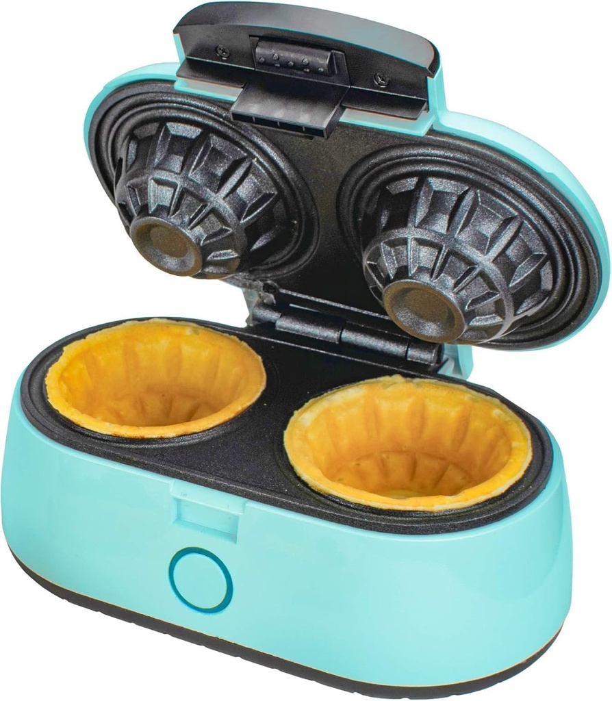 Double Waffle Bowl Maker – 3.5 Inch Non-Stick Waffle Bowl Iron with Cool Touch Housing, Preheat Indicator & Non-Slip Feet – Blue Electric Waffle Bowl Maker for Ice Cream, Dessert, Tacos & More