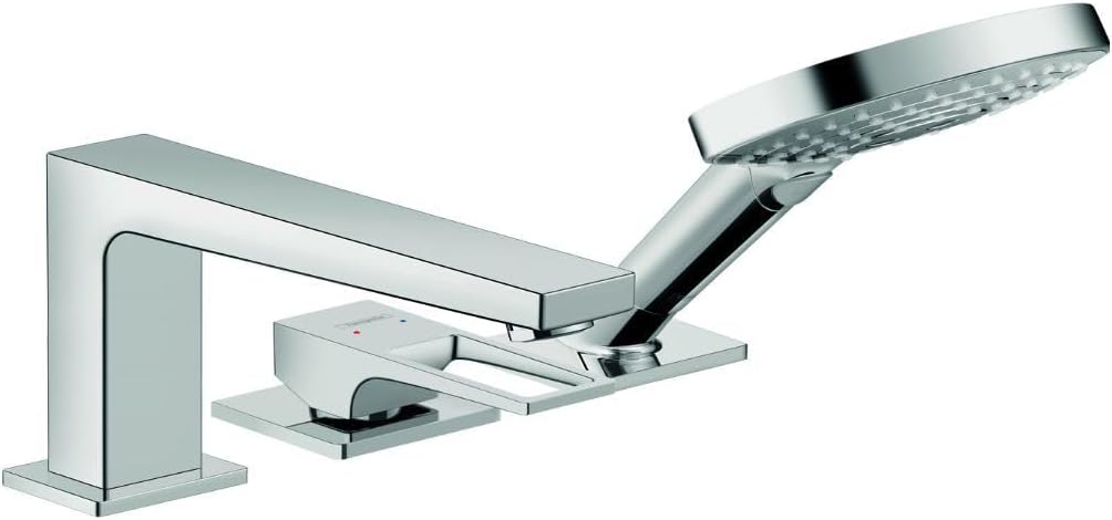 hansgrohe Metropol Modern 1-Handle 13-inch Wide Roman Tub Filler Freestanding Bathtub Faucetand Shower Set in Chrome, 74554001