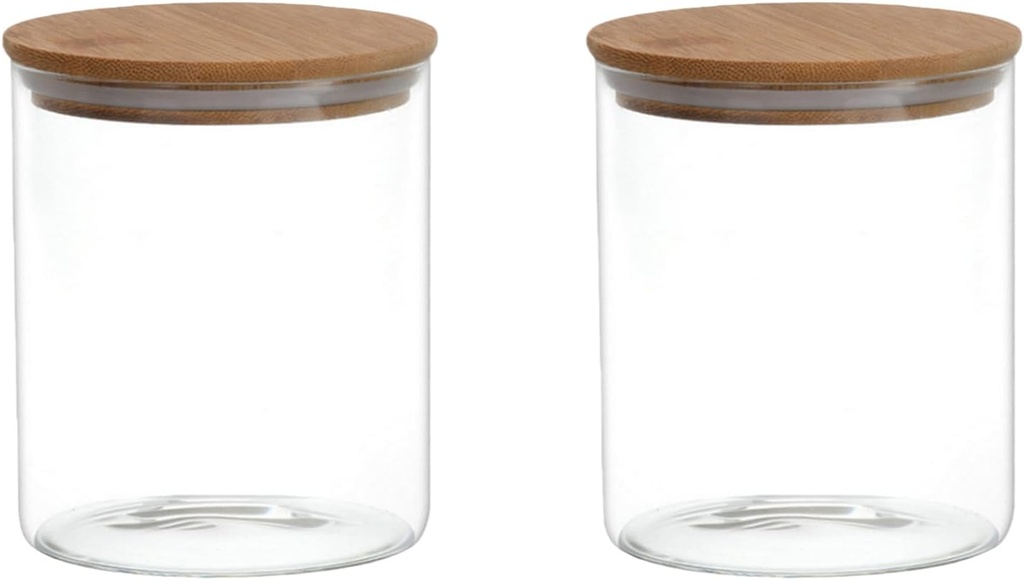 2PCS Empty Thicken Clear Glass Canister Home Kitchen Food Storage Cotainer Jars Pots With Airtight Wood Lids Air Tight Vial Bottles for Coffee Bean Tea Sugar Dry Fruit Nuts Candy (200ML)