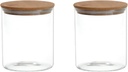 2PCS Empty Thicken Clear Glass Canister Home Kitchen Food Storage Cotainer Jars Pots With Airtight Wood Lids Air Tight Vial Bottles for Coffee Bean Tea Sugar Dry Fruit Nuts Candy (200ML)