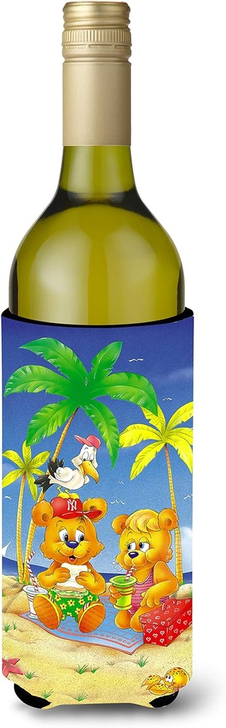 Caroline's Treasures APH0239LITERK Teddy Bears Picnic on The Beach Wine Bottle Hugger Bottle Cooler Sleeve Hugger Machine Washable Collapsible Insulator Beverage Insulated Holder