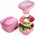 All-in-One Bento Box Container - Large 61-oz Adult Lunch Box with Bag, 4-Compartment Bento-Style Tray, 3-oz Sauce Container, and Reusable Fork - Dishwasher, Microwave (Pink)