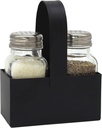 CVHOMEDECO. Salt and Pepper Shakers Set with Black Galvanized Caddy, Farmhouse Glass Salt and Pepper Shaker Dispensers, Black Metal Holder with Padded Feet, for Home Kitchen Table Decor. Rectangular
