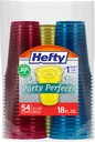 Hefty Party Perfect Tinted Disposable Plastic Cups, Red, Blue, and Yellow Plastic Cups, Perfect Party Cups for Easy Cleanup and Large Gatherings, 18 Ounce, 54 Count
