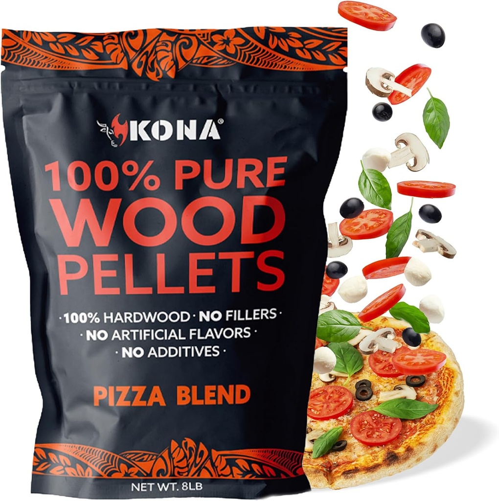 Kona Pizza Blend Wood Smoker Pellets, 100% Natural Hardwood - Rich Smoky Flavor - Ideal for Pizza Ovens, Smokers, and Smoker Tubes - 2 Pounds