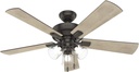 Hunter 52 inch Indoor Ceiling Fan with LED Lights and Pull Chain - Standard Mount Bronze Ceiling Fan, 5 Blades, For Bedroom, Living Room, or Kitchen, 3 inch Downrod - Crestfield 54205, Noble Bronze