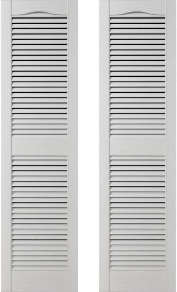 Builders Edge 12 in. W x 25 in. H Builders Edge, Standard Cathedral Top Center Mullion, Open Louver Shutters, Includes Matching Installation Spikes (Per Pair), 001 - White