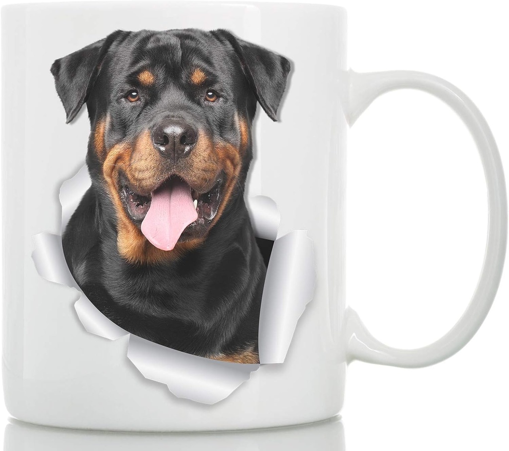 Smiling Rottweiler Coffee Mug - Ceramic Dog Coffee Mug - Perfect Rottweiler Gifts for Dog Lovers - Cute Rottweiler Home Decor for Rottie Mom - Great Birthday or Christmas Surprise for Dog Owner (15oz)