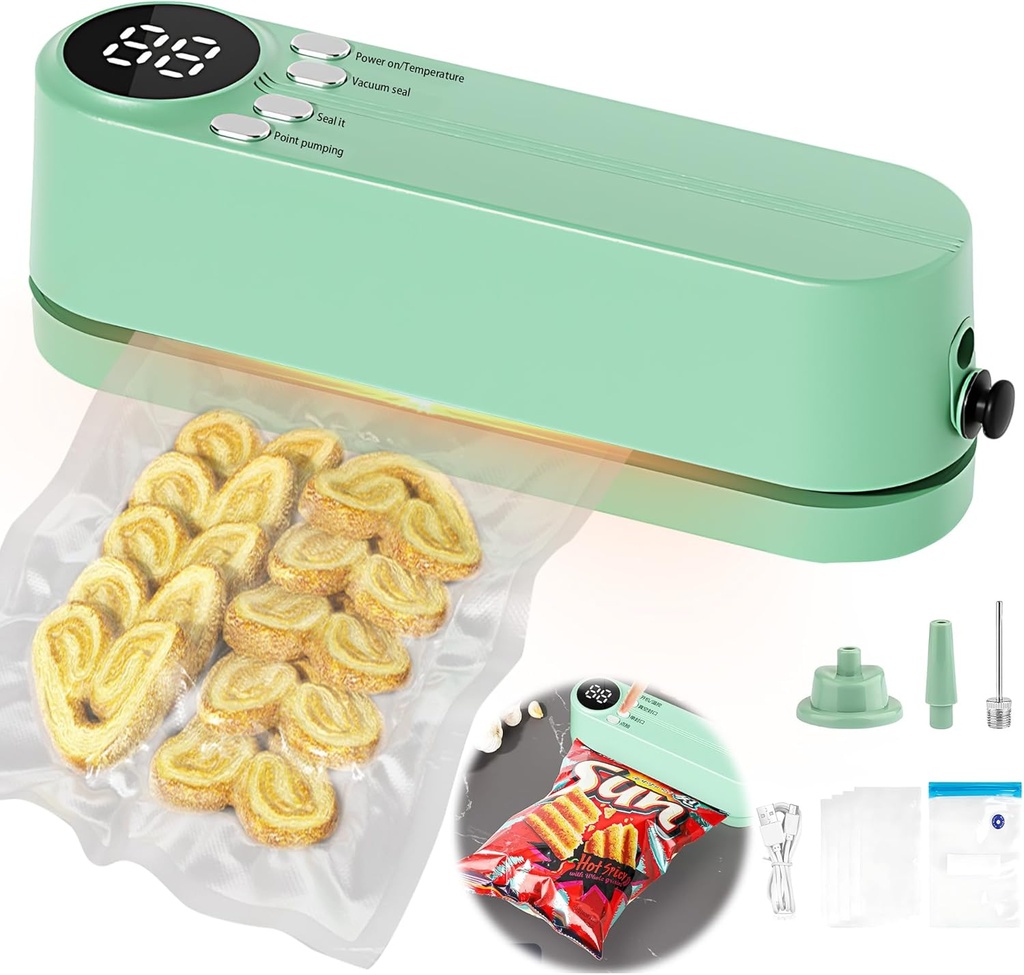 Mini Bag Vacuum Sealer, 3 in 1 Bag Heat Sealer Vacuum Sealer Machine for Dry/Moist Food, Cordless Rechargeable Portable Chip Bag Sealer for Snacks Food Storage for Home Travel Use