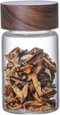 Glass Spice Jar Food Storage Container Loose Leaf Tea Can Bottle Kitchen Canister with Airtight Wooden Screw Lid for Tea Coffee Bean Sugar Candy Cookie, 1 Piece (260 ML)