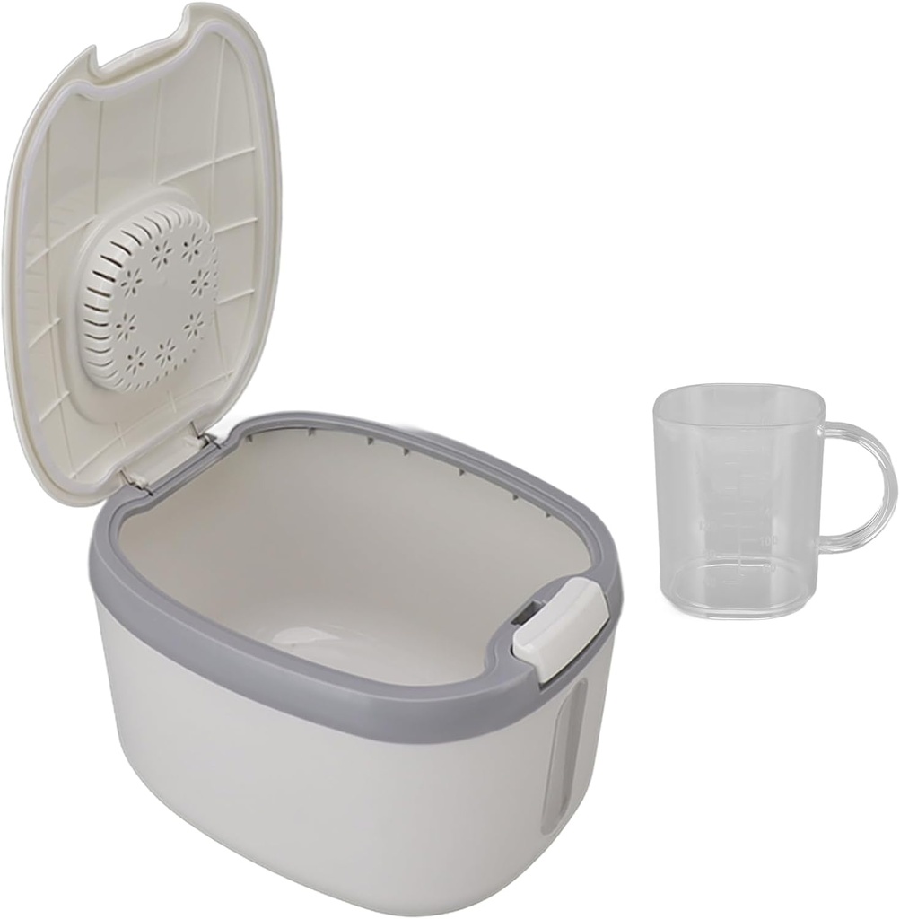 Generic Rice Dispenser, Sealed Moistureproof Flour Storage Container Rice Container Rice Storage Container with Measuring Cup For Rice Grain Pet Food Flour (L Gray (15kg/33.1lb))