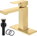gotonovo Bathroom Faucet for Sink 1 or 3 Hole Deck Mount 304 Stainless Steel Modern Bathroom Sink Faucet Single Handle Basin Mixer Tap with Supply Hoses and Pop Up Drain, Brushed Gold