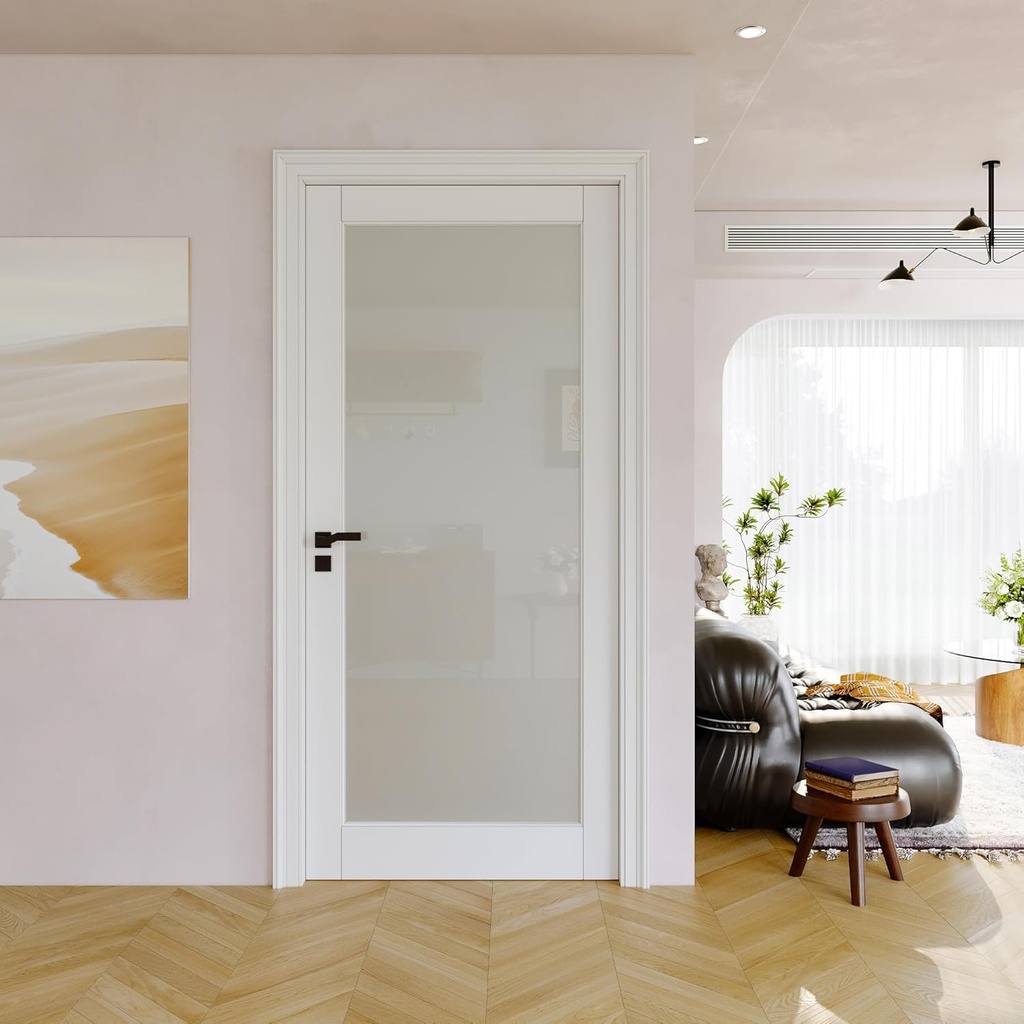 34"x80" CARB P2 Solid Core & Pre-Finished Thick SGCC Frost Glass Doors, Interior Door for House, Full Glass Swing Shaker w/o Prehung Jamb, Barn Door Slab, Wood Panel for Closet, Bedroom Doors