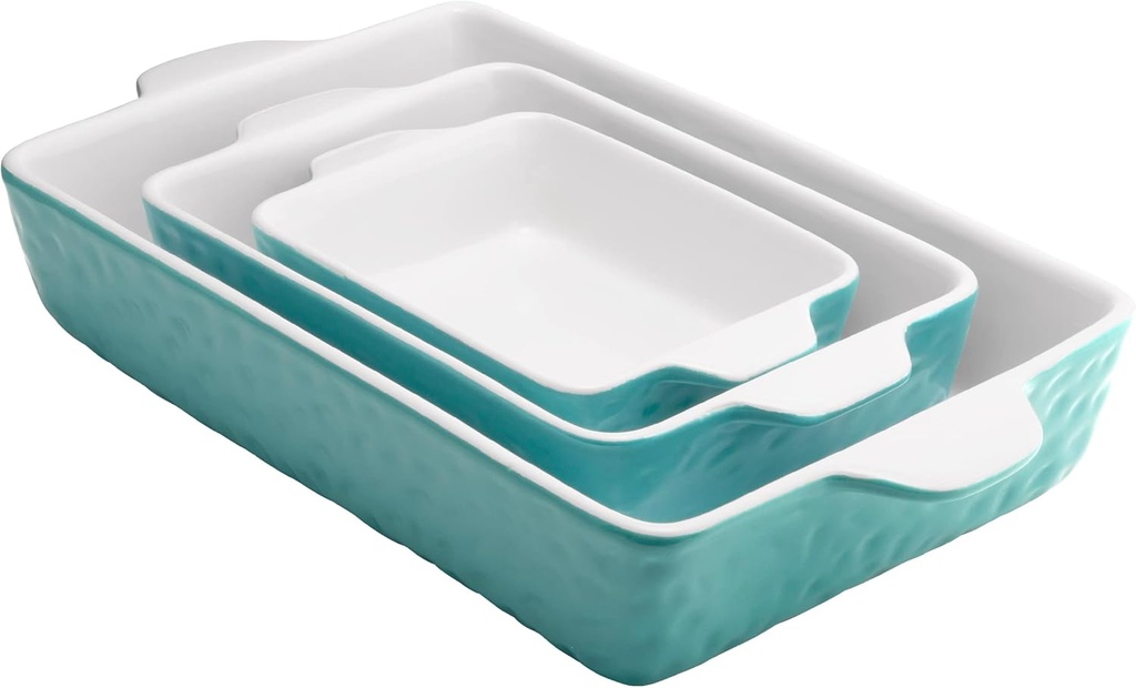 Asani Nonstick Ceramic Baking Dish Set, Oven Microwave/Dishwasher Safe Rectangular Baking Pans, Aqua Color
