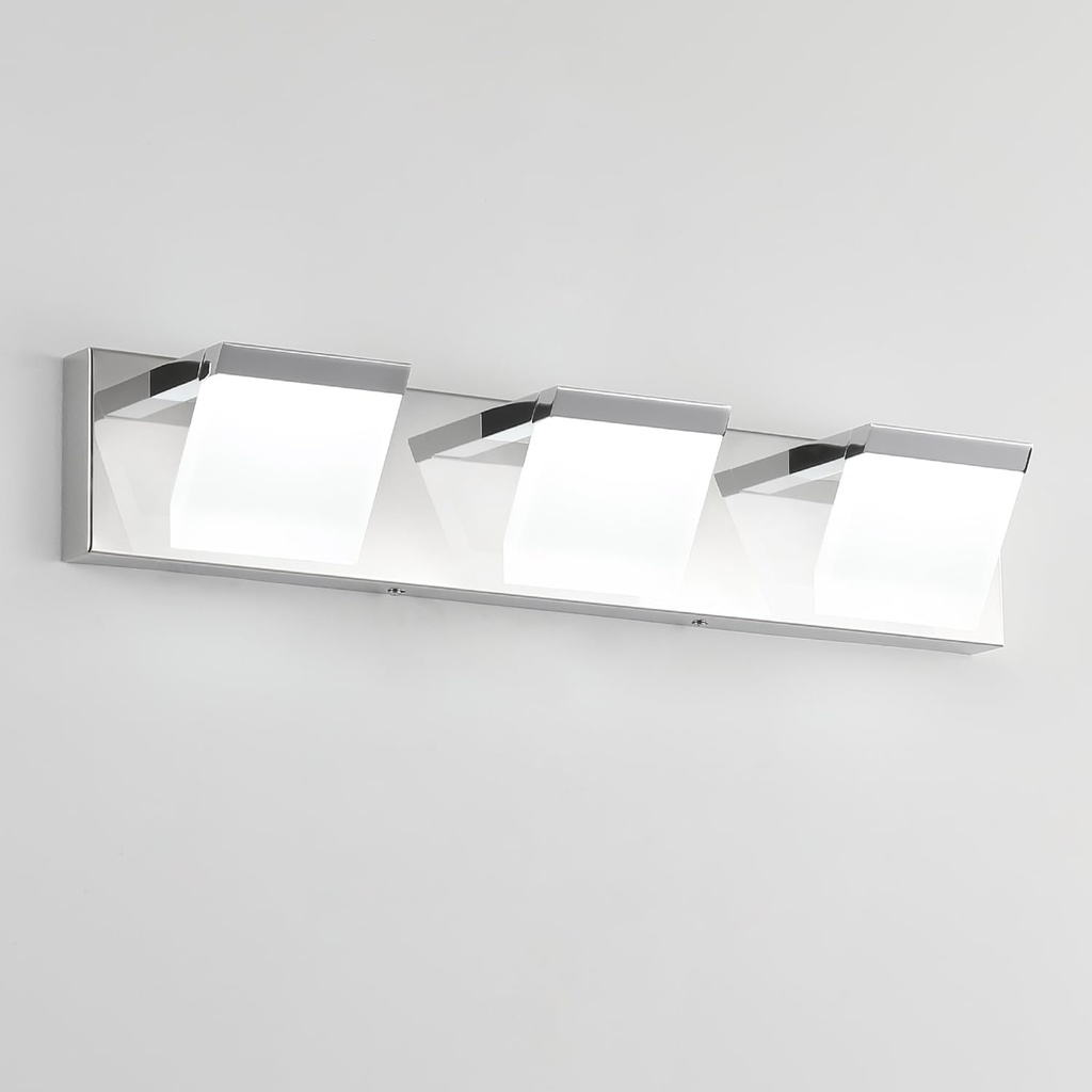 3-Light LED Modern Bathroom Vanity Light Fixtures (24-Inch, Cool White 6000K), Chrome Modern Acrylic Bathroom Wall Lighting Fixtures Over Mirror