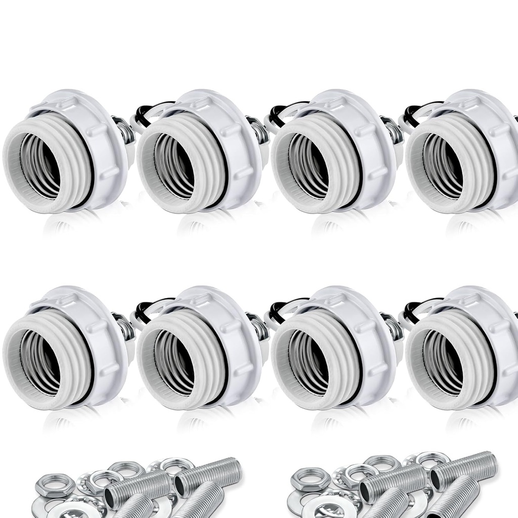 Threaded Socket with Lamp Shade Ring, UL Listed Medium Screw Light Socket, Porcelain Pre-Wired Lamp Holder for Halogen LED Bulb Lamp Fixture (8)