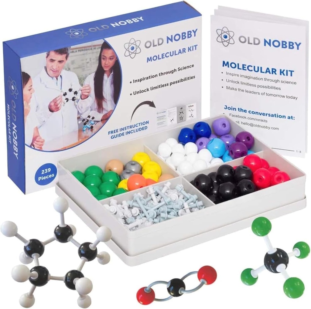 Lessons in Chemistry Model Kit - Old Nobby 239 Pc Molecular Set Organic Chemistry for Students - Complete Molecular Model Kit for STEM, Visualizing Atoms, Bonds and Structures