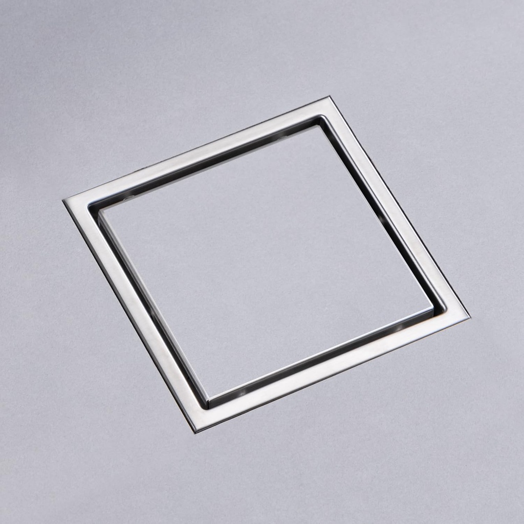 304 stainless steel square shower floor drain brushed gold-6-inch invisible bathtub drain pipe, bathroom tile insert, anti-blocking with detachable filter screen (6x6 Inch Brushed Nickel)