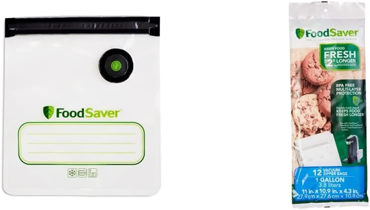 FoodSaver® Reusable Quart Vacuum Zipper Bags, for Use with FoodSaver Handheld Vacuum Sealers, 10 Count & 1-Gallon Vacuum Zipper Bags, 12 Count, Multi