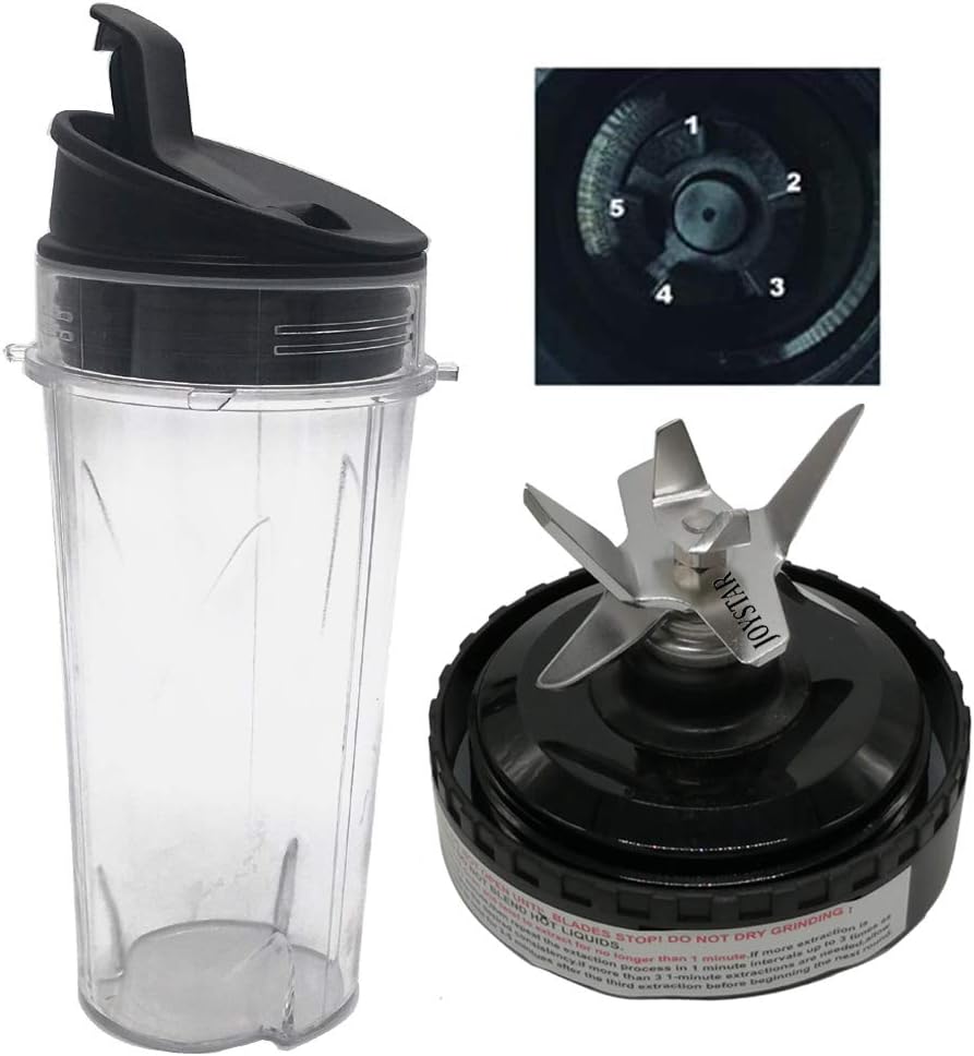 Replacement Pro Extractor Blades and 16-Ounce (16 oz.) Cup with Sip & Seal Lid Fit for Nutri NINJA FIT 700 Watt Blender QB3000 / QB3001SS 30/QB3003REF/QB3004/QB3005/(3, 16oz cup with lid +blade)