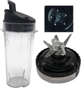 Replacement Pro Extractor Blades and 16-Ounce (16 oz.) Cup with Sip & Seal Lid Fit for Nutri NINJA FIT 700 Watt Blender QB3000 / QB3001SS 30/QB3003REF/QB3004/QB3005/(3, 16oz cup with lid +blade)