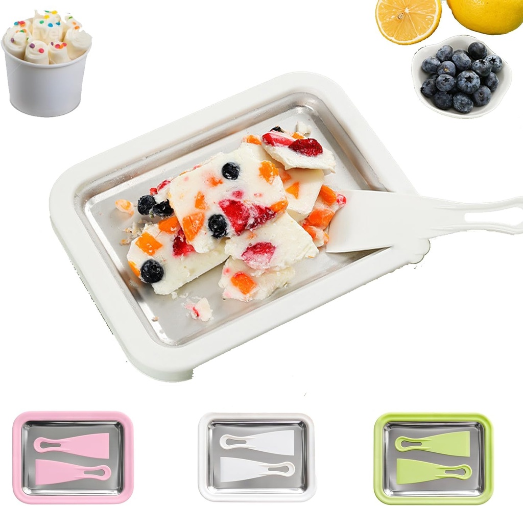 Myfroroll Ice Cream, Myfroroll Ice Cream Roller, Mini Rolled Ice Cream Maker For Home,with Stainless Cold Plate & 2 Spatulas, Easy Clean-Up, Homemade DIY for Gelato, Sorbet, and Frozen Yogurt (White)