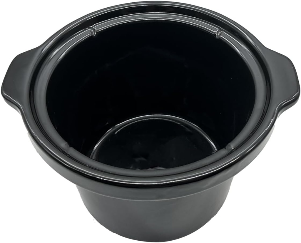 2 Quart Round Ceramic Slow Cooker Replacement Pot, Compatible with CrockPot CPSCRM20-BP Elite Gourmet MST239X Mainstays and most brand round 2 qt slow cooker Food Safe, Black