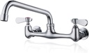 Commercial Kitchen Faucet 8 Inch Center Wall Mount - Commercial Sink Faucet with 8 Inch Swivel Spout for Restaurant, Dual Handle Laundry & Utility Room Sink Faucets, Chrome Brass Mixer Tap