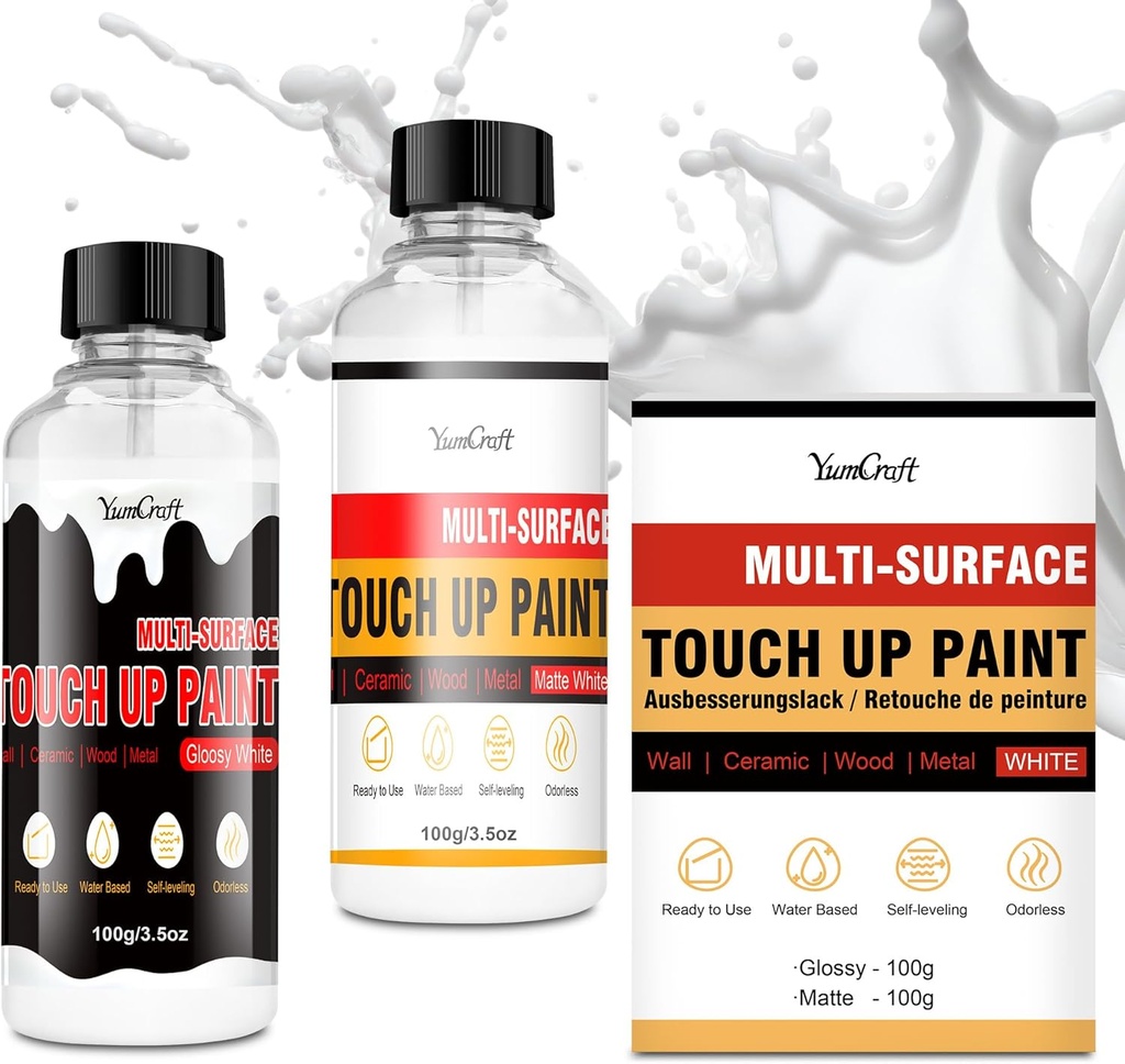 Multi Surface Touch Up Paint, White Paint can Repair Small Scratches and Spots, Quick Dry White Wall Paints for Door, Cabinets, Bathtubs, Wood, Furniture