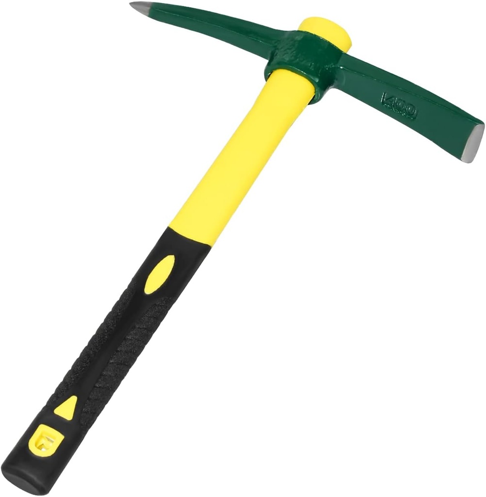Forged Adze Pick, Weeding Mattock Hoe, Pick Axe 15-Inch, One Piece Intact Drop Forged, Plastic Coated Fiberglass Handle, 1.4LB
