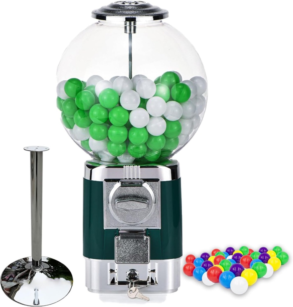 Vending Machine/Coffee Pod Gumball Machine,Convenient Storage/Hold 240 3.2cm Capsules,Coffee Pod Holder,with Metal Stand&20 Colored Ball Shells for Business Or Home,Green