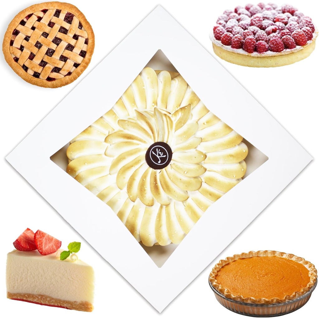 BAKELUV Pie Boxes for 9 Inch Pie | White, 12 Pack | 9x9x2.5 Bakery Box with Window, 9x9 Cookie Box, 9 Inch Pastry Boxes with Window Bulk, Cake Boxes, Auto Pop Up