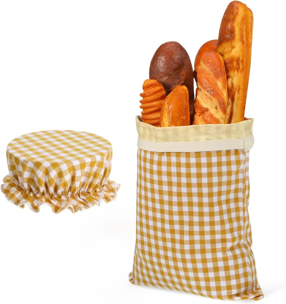 Cabilock Beeswax Linen Bread Bag, Reusable Bread Bag and Cotton Bowl Cover for Homemade Sourdough Bakery, Freezer-Safe Large Food Storage Pouch