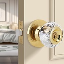 Moquin Crystal Door Knob with Keys, Round Style Glass Door Knob with Privacy Lock, Gold Classic Interior Crystal Doorknob for Bedroom, Bathroom
