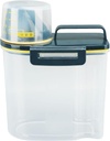 Rice Storage Container, Plastic Rice Dispenser Bin with Measuring Cup, Airtight Grain Dispenser with Claer Scale, Clear Kitchen Food Dispenser for Rice, Beans, Grains, Small Dry Food(1.5kg Green)