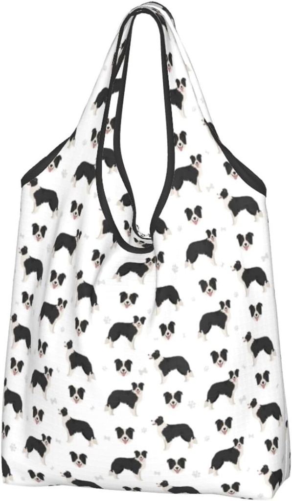 Reusable Grocery Bags Shopping Bags, Foldable Border Collie Dog Grocery Bag Tote Bag with Handles