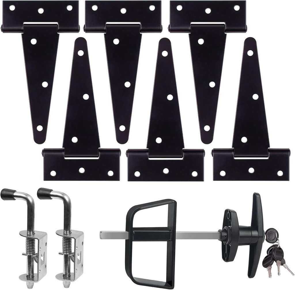 Double Door Shed Hardware Kit -Includes Window and Door/Window Hinge Set, Complete with Hinges, Latches, and T-Handle Lock -, for Gates, playrooms