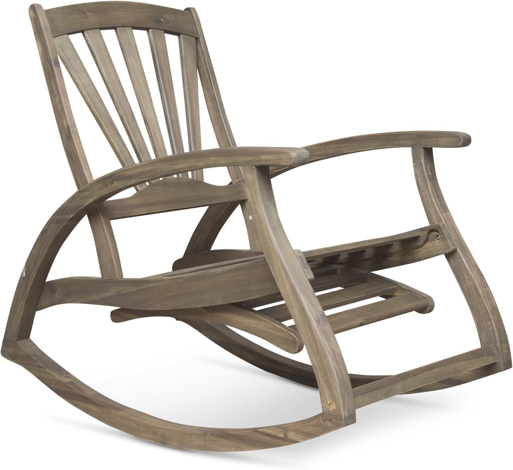Christopher Knight Home Alva Outdoor Acacia Wood Rocking Chair with Footrest, Gray Finish