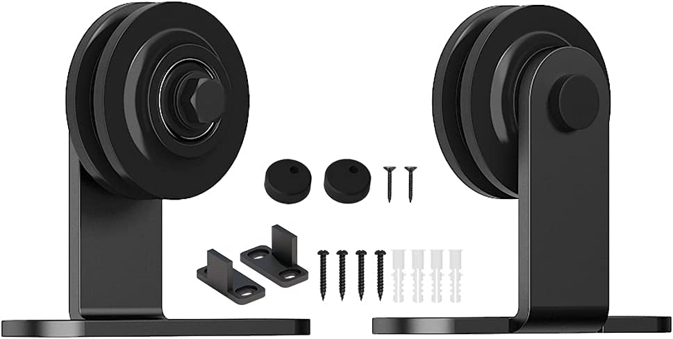 skysen Sliding Barn Door Hardware Roller Set Black (T Shape Roller Set)