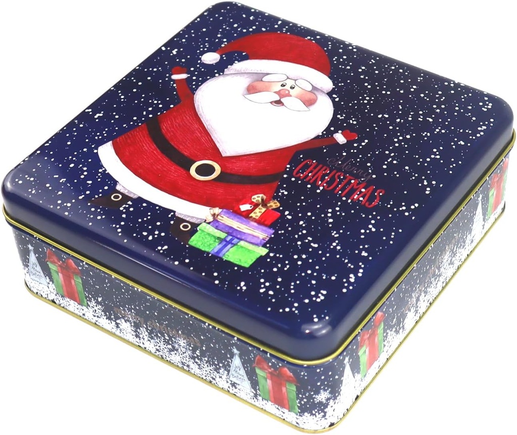 Square Christmas Cookie with Lids Tin Multipurpose Containers, Santa Claus Cookie Tins, Festive Cookie Tins for Gift Giving & Holiday Treats – Perfect Holiday Gift & Festive Decor (Purple)