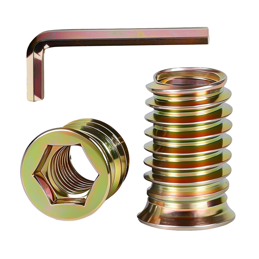 30 PCS M8-1.25 x 25mm Threaded Inserts for Wood Professional Threaded Insert Nuts for Furniture & Wooden Products, Hex Spanner Included