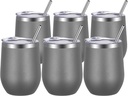 VEGOND Wine Tumblers Bulk 6 Pack, 12oz Stainless Steel Stemless Wine Glass with Lids and Straws, Double Wall Vacuum Insulated Tumbler Cup, Coffee Mug for Cold Hot Drinks
